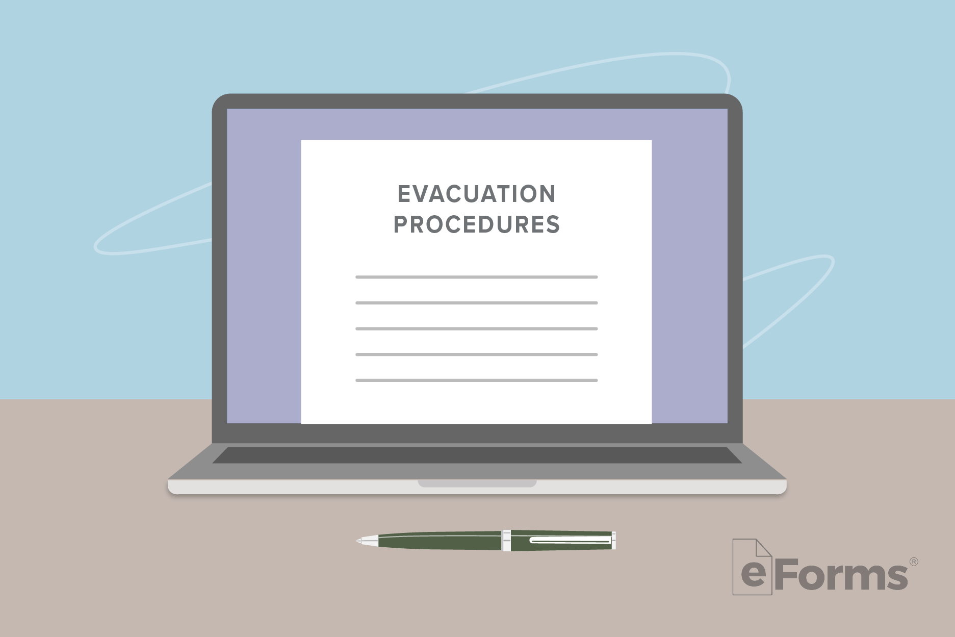 Laptop displaying a document with headline that reads "Evacuation Procedures."