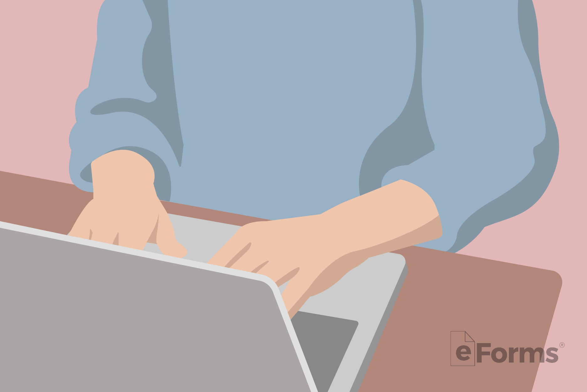 Woman with laptop typing on keyboard.