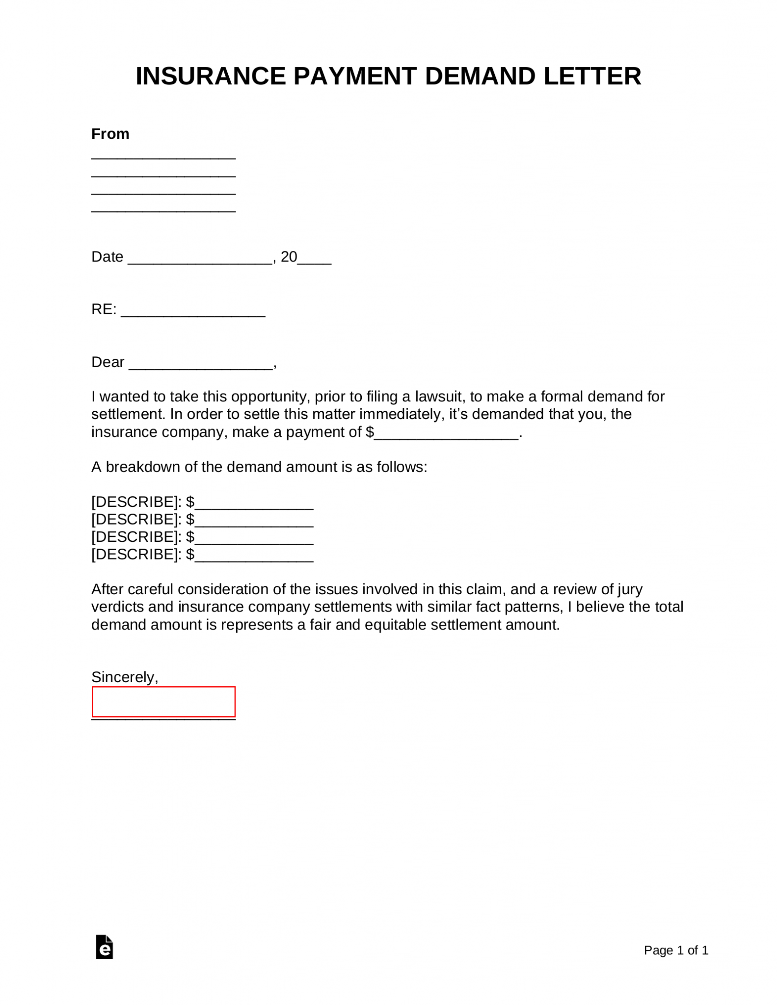 Free Insurance Company Demand Letter PDF Word eForms