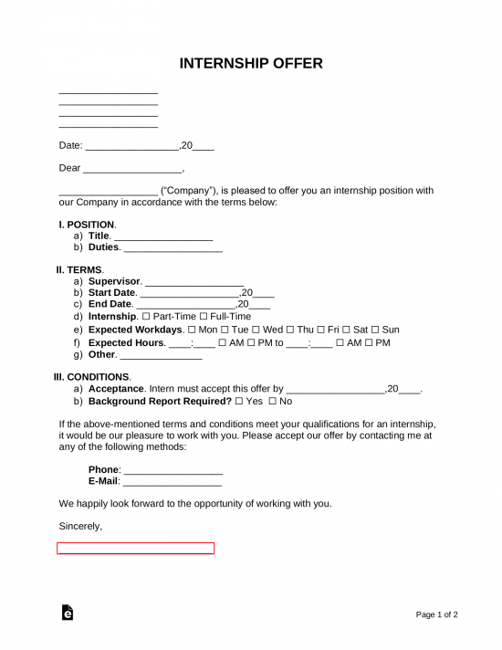 Internship Offer Letter Template
