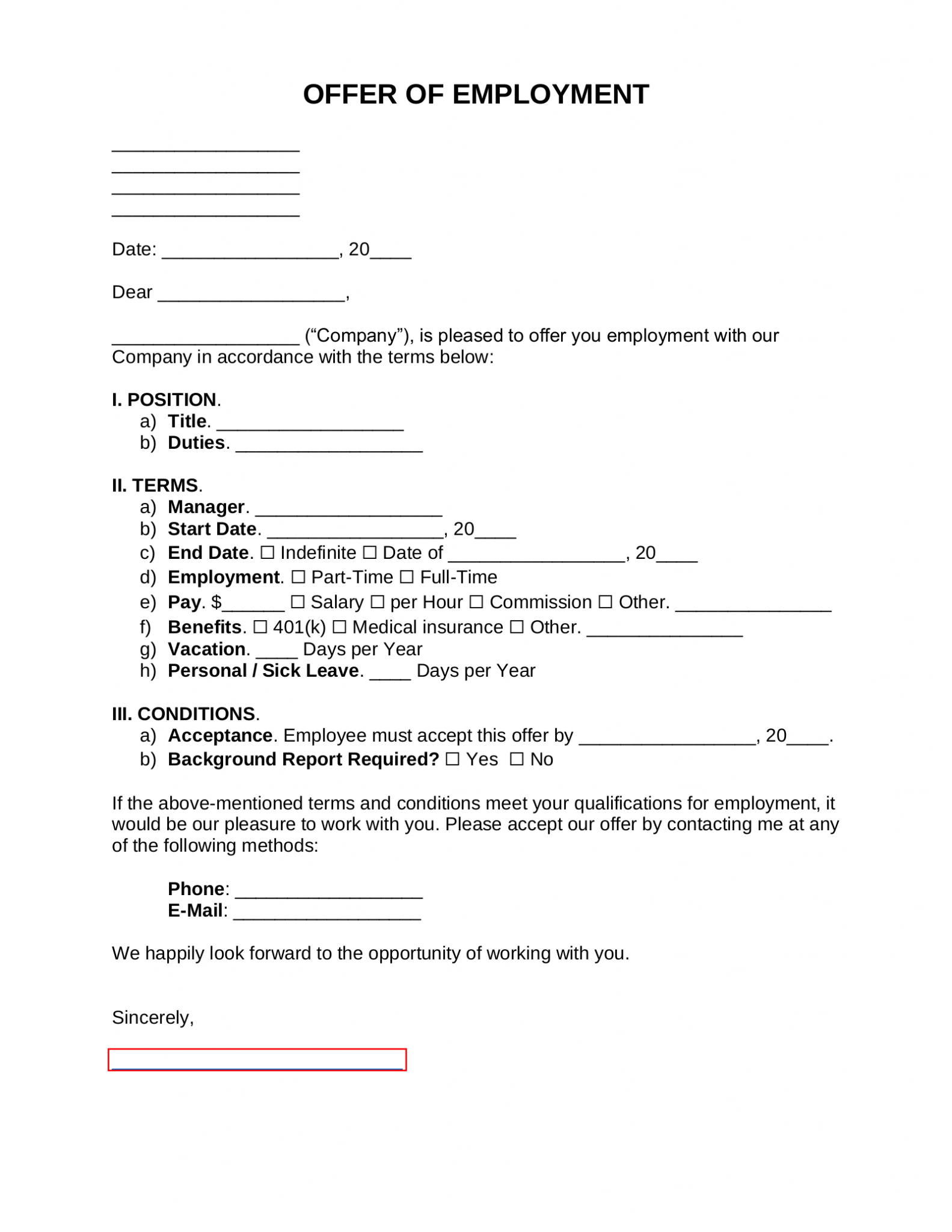 Free Job Offer Letter Templates (3) PDF Word eForms