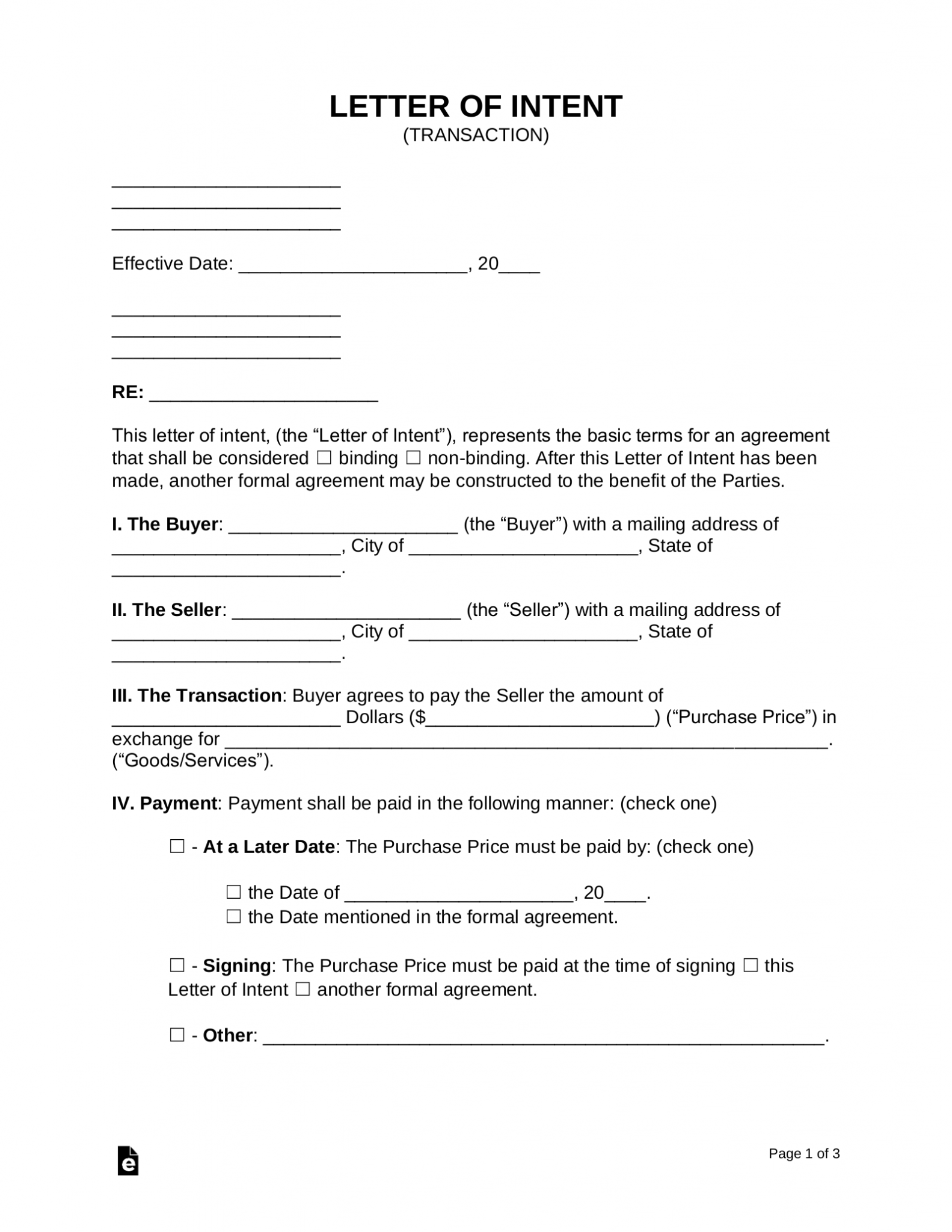Free Letter Of Intent Loi Templates Pdf Word Eforms