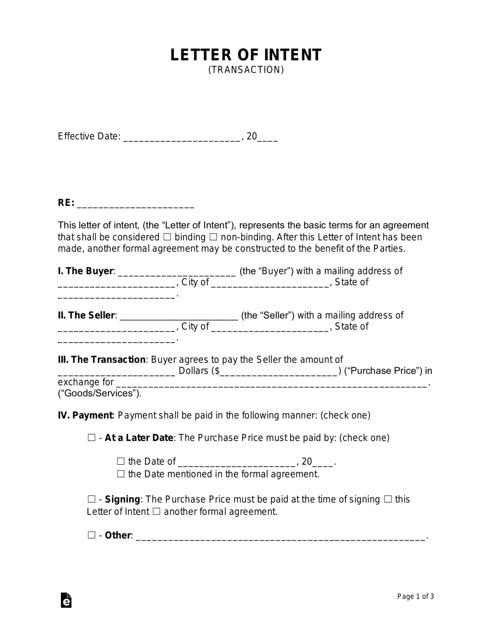 Free Letter Of Intent Form HotPicture