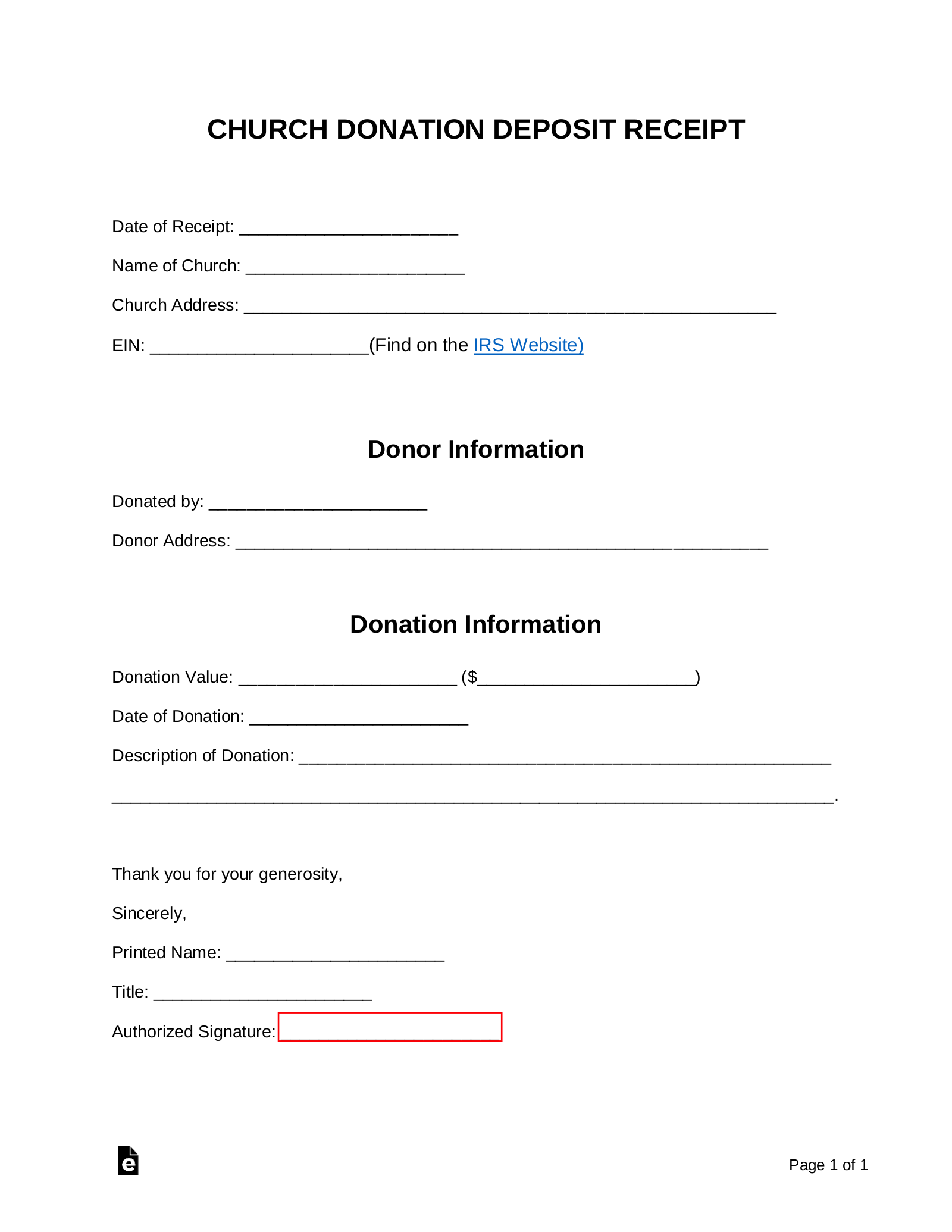 Free Church Donation Receipt Word PDF eForms
