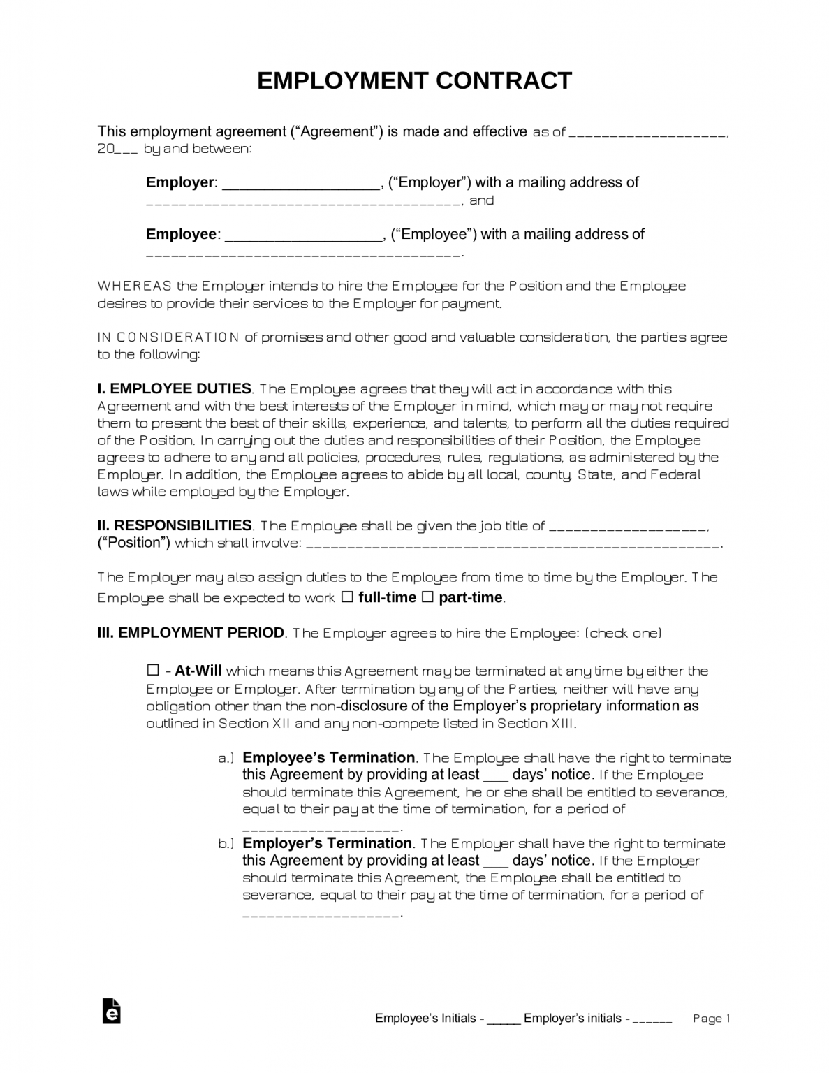 Free Employment Contract Template Word