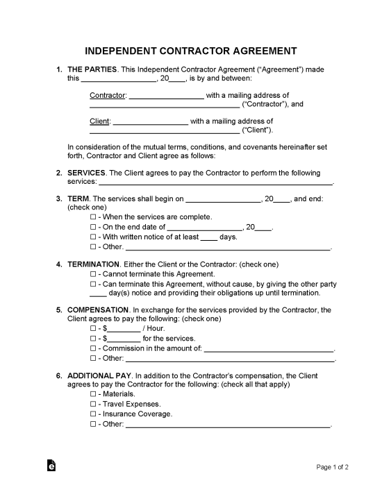 Free Independent Contractor Agreement Templates - PDF ...