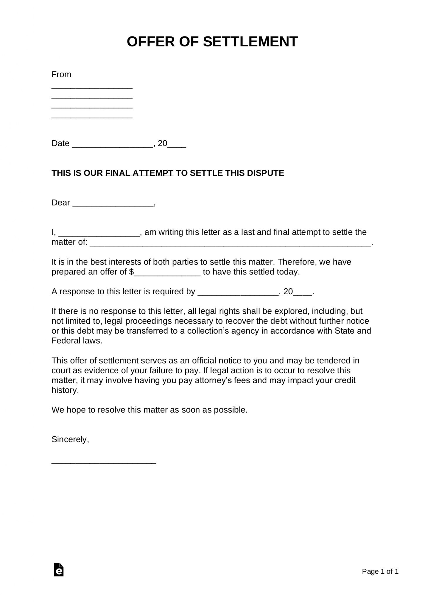 Sample Letter Of Compensation Settlement