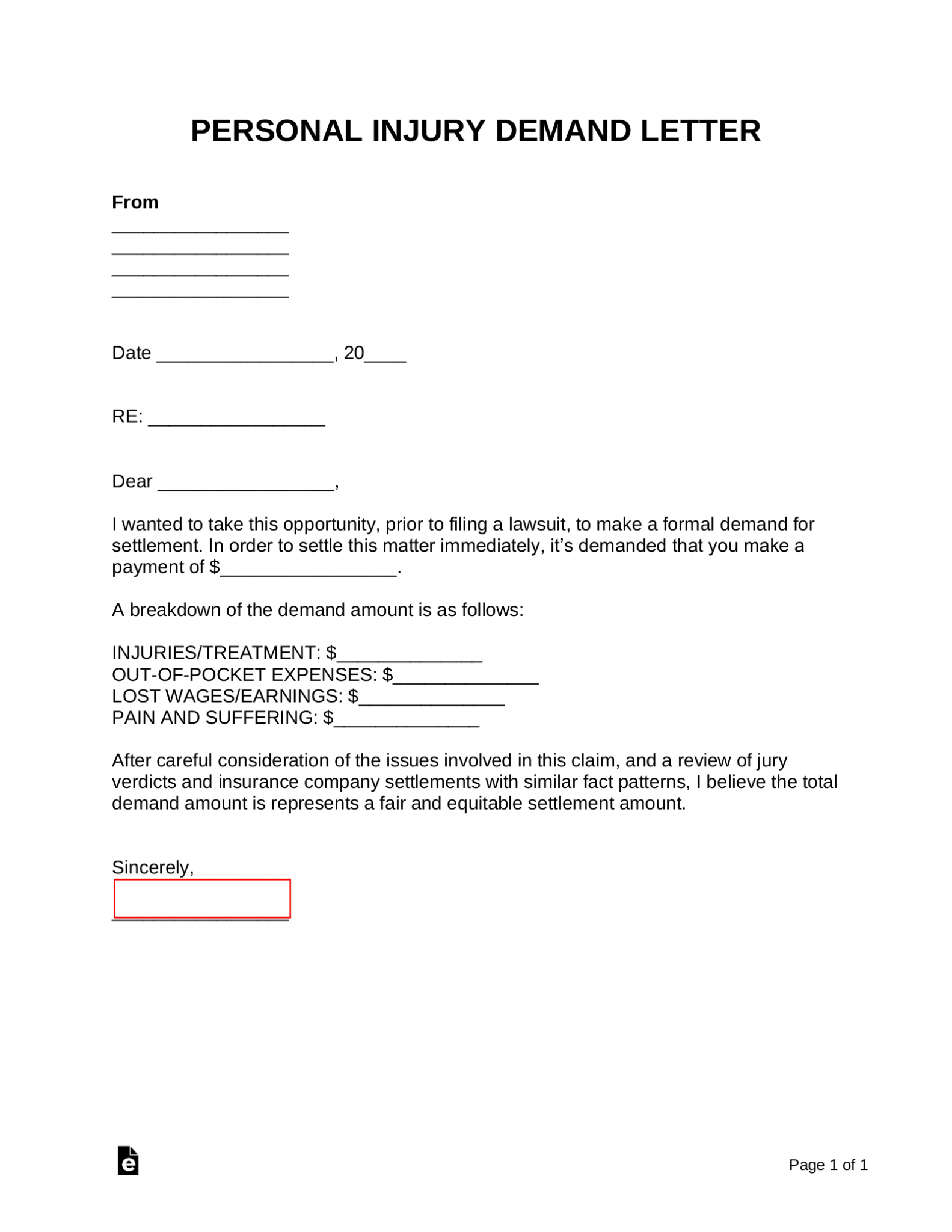 Free Personal Injury Demand Letter Sample PDF Word eForms