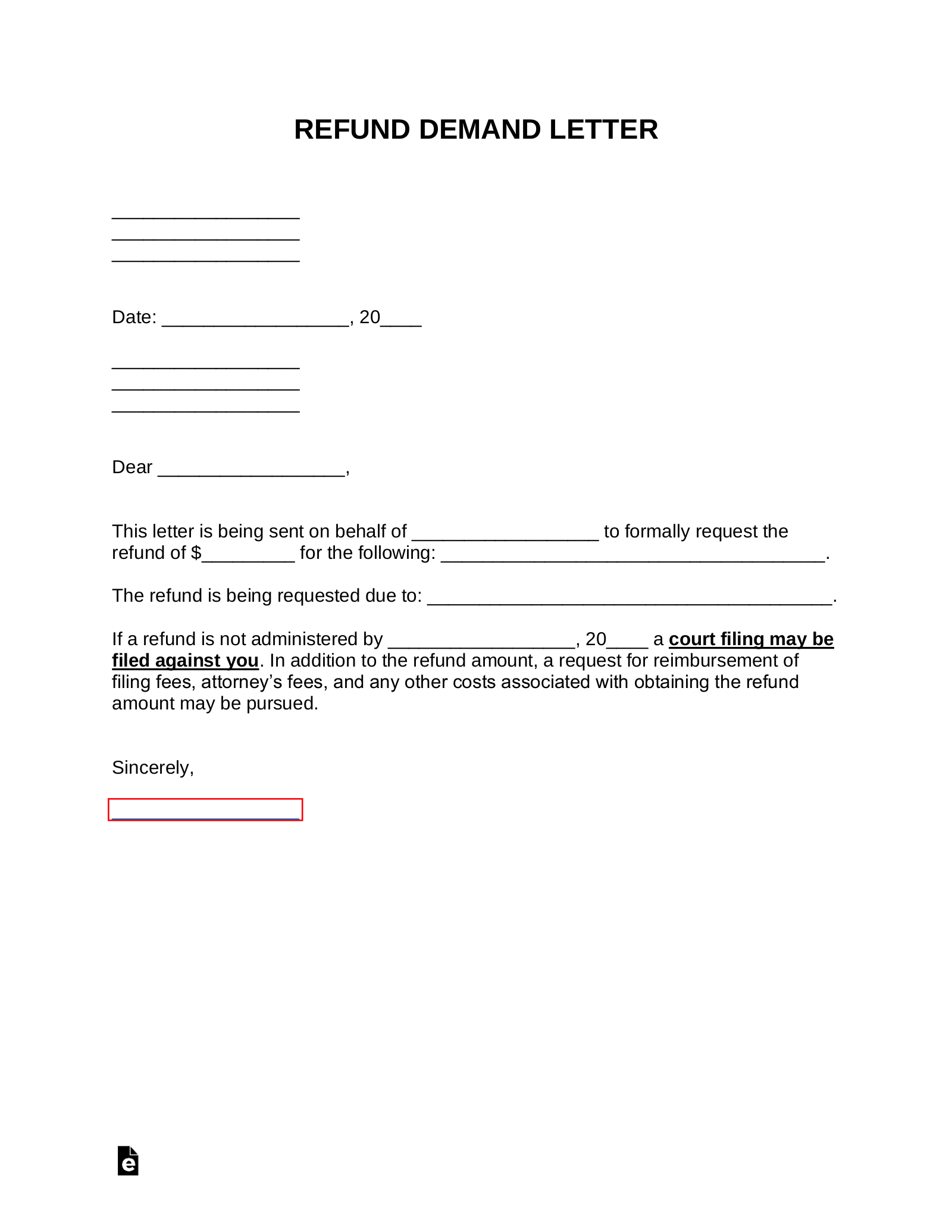 Free Refund Demand Letter - Sample - Word  PDF – eForms