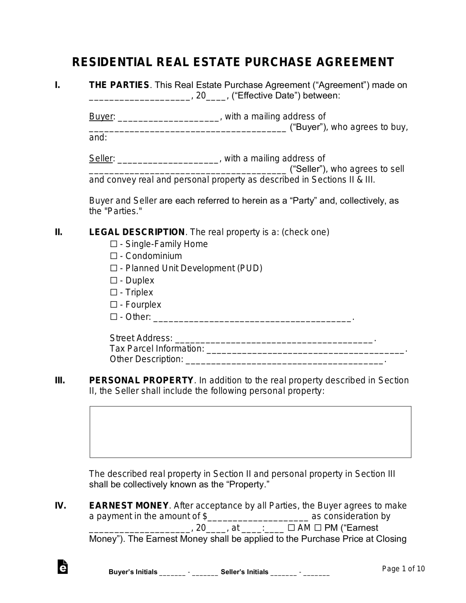 Free Purchase and Sale Agreement Template - PDF | Word – eForms