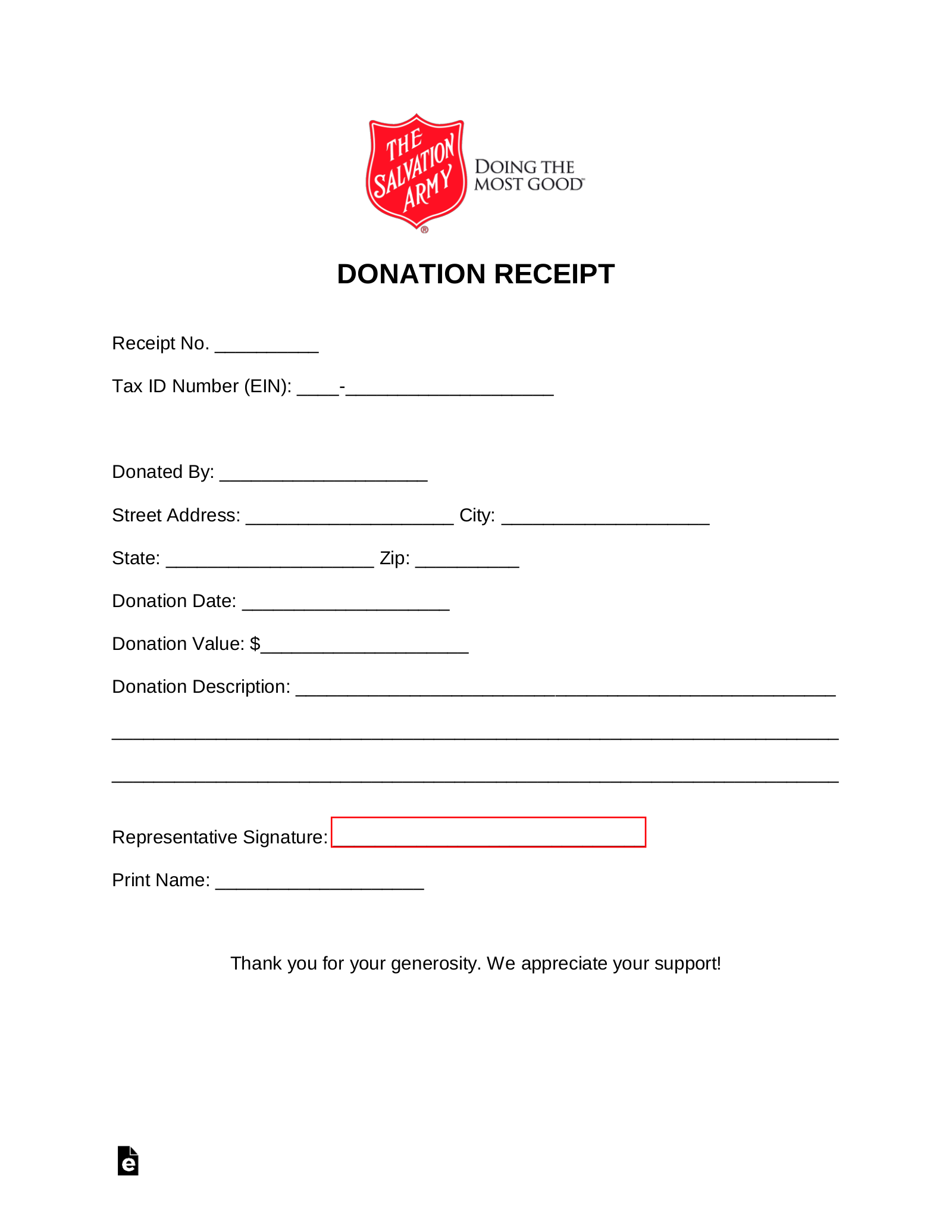 Salvation Army Donation Receipt Meyta