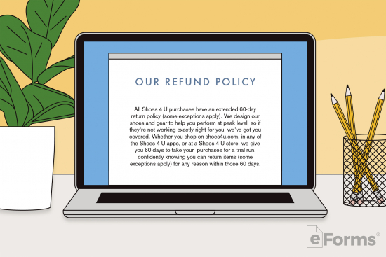 laptop showing refund policy for sample company
