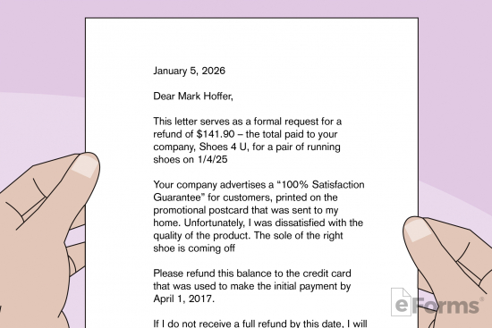 Free Refund Demand Letter Template Sample PDF Word EForms