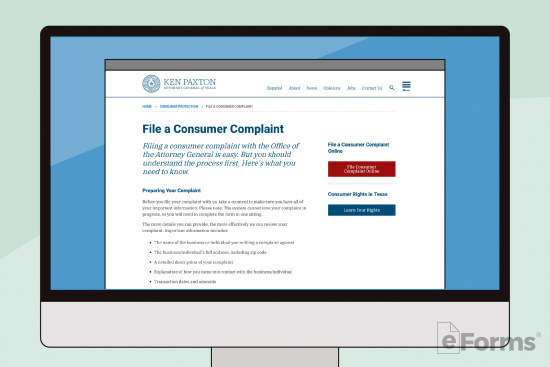 mac screen showing official state page for filing consumer complaint