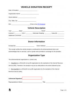 Vehicle Donation Receipt Template – Sample