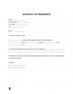 Proof of Residency Letter (Affidavit of Residence)