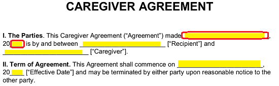 caregiver client contract template