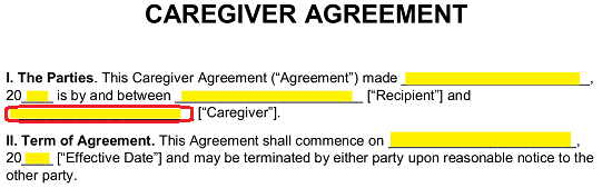 Caregiver client contract template