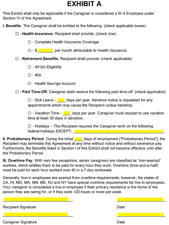 Free Caregiver Contract Agreement Template Pdf Word Eforms