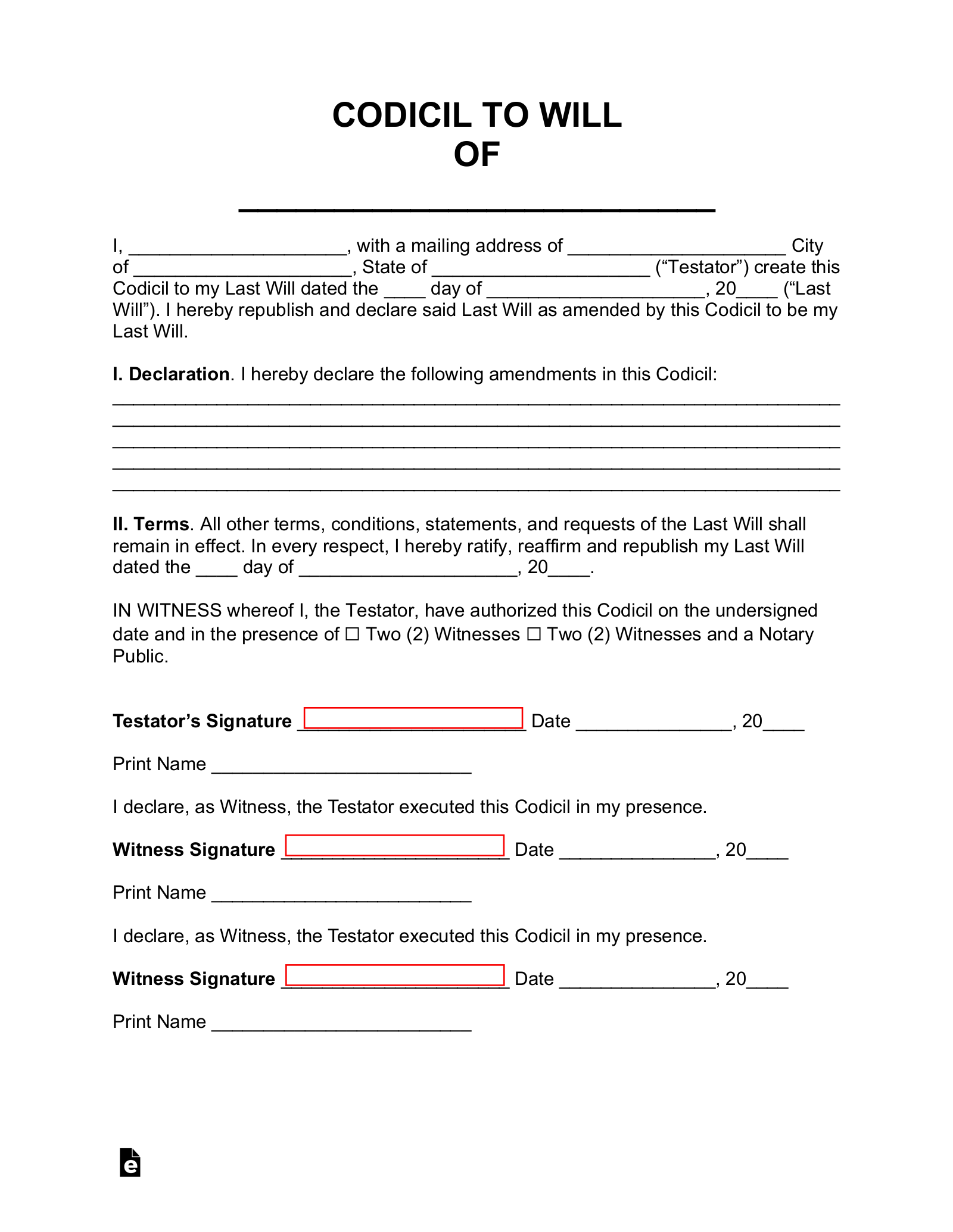 Free Codicil to Will Form - PDF  Word – eForms