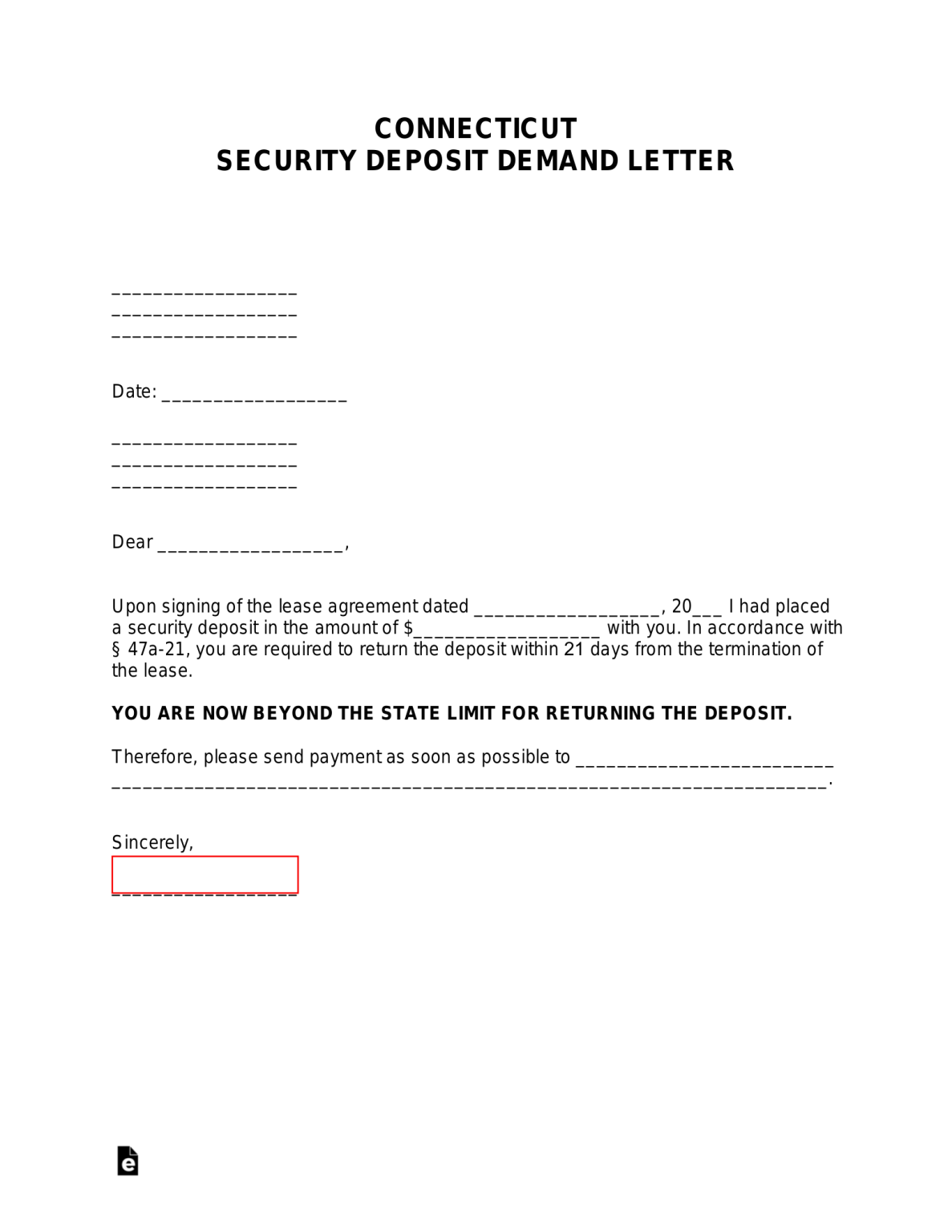 Free Connecticut Security Deposit Demand Letter PDF Word eForms