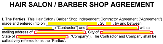 Hair Stylist Contract Template from eforms.com
