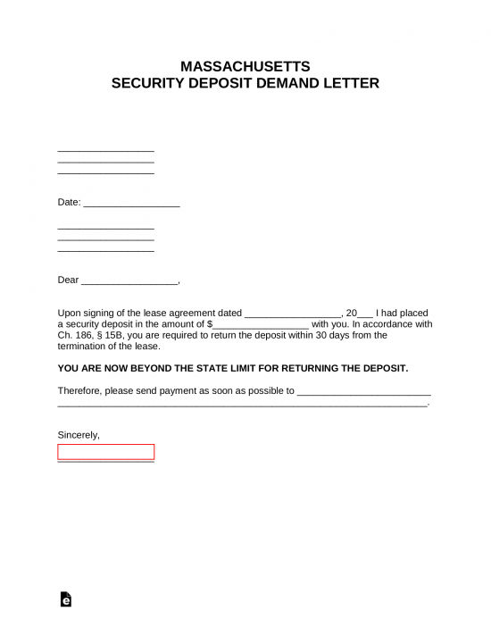 Massachusetts Security Deposit Demand Letter