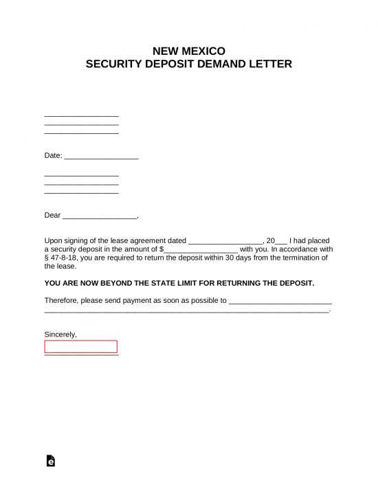 New Mexico Security Deposit Demand Letter