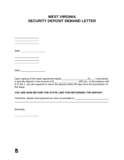 West Virginia Security Deposit Demand Letter