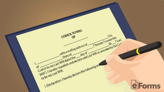 person filling out codicil to will form