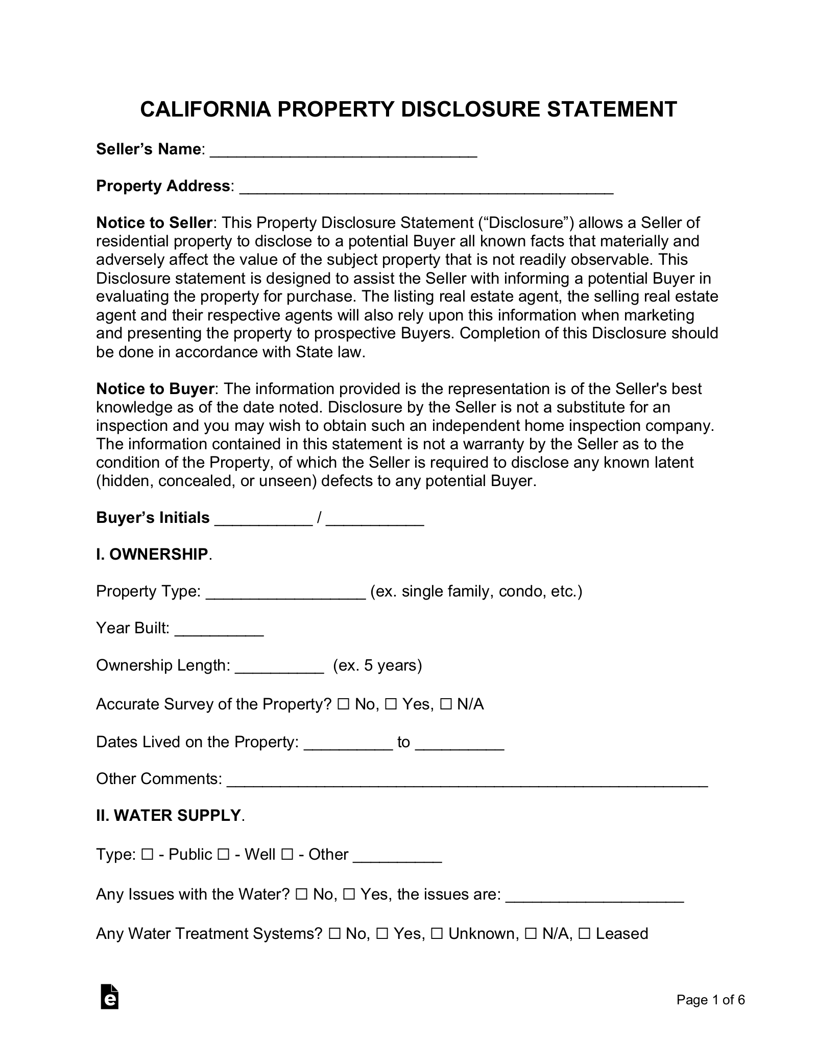 California Residential Purchase Agreement