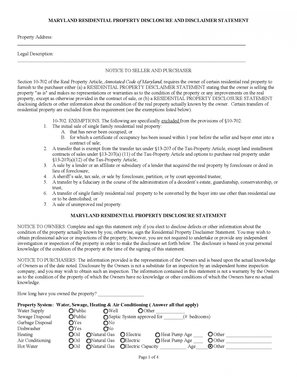 Free Maryland Residential Purchase Agreement Template - PDF | Word – eForms