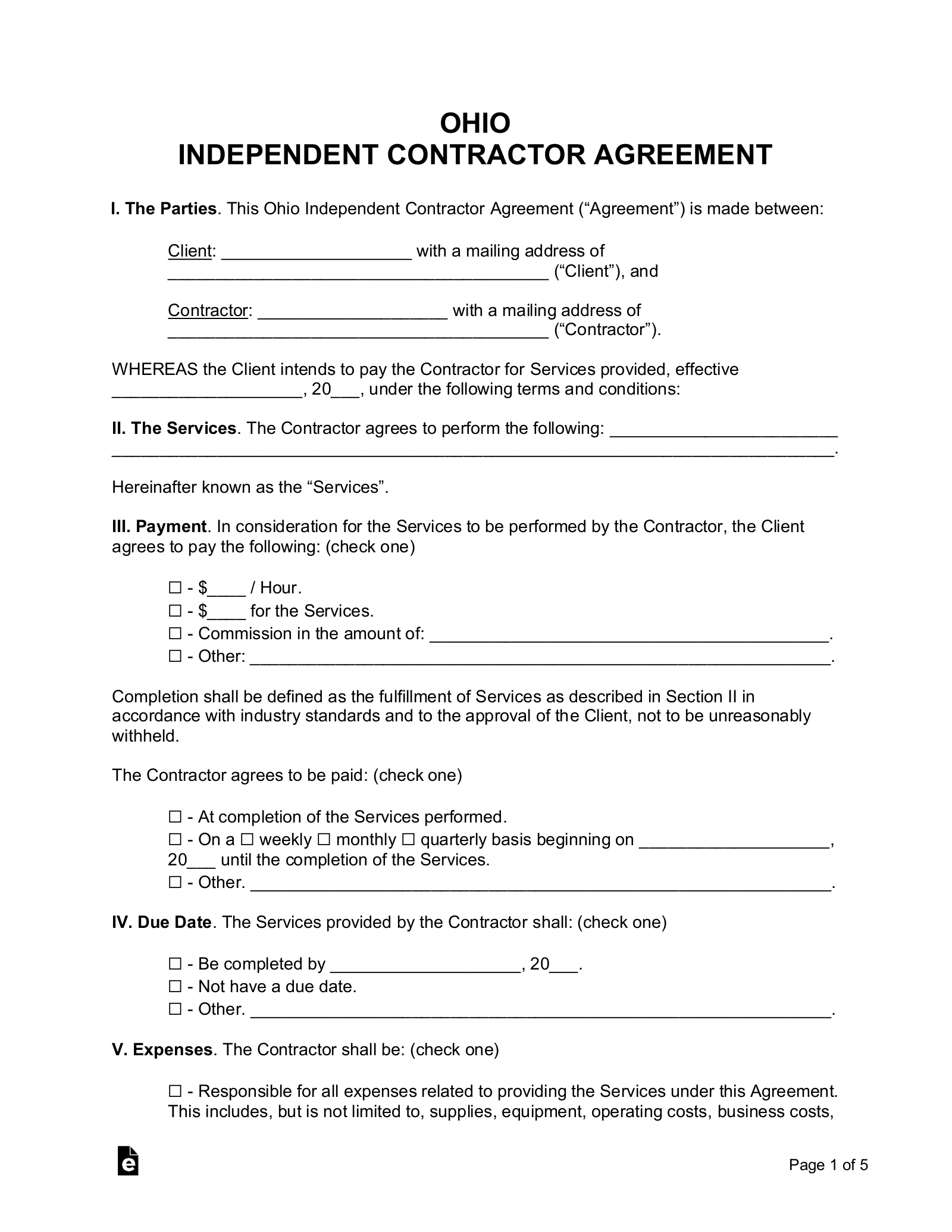 Ohio Independent Contractor Agreement
