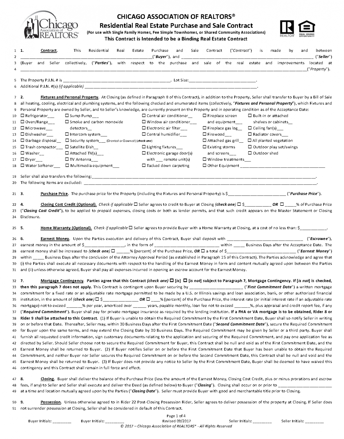 Free Illinois Residential Purchase and Sale Agreement - PDF | Word – eForms