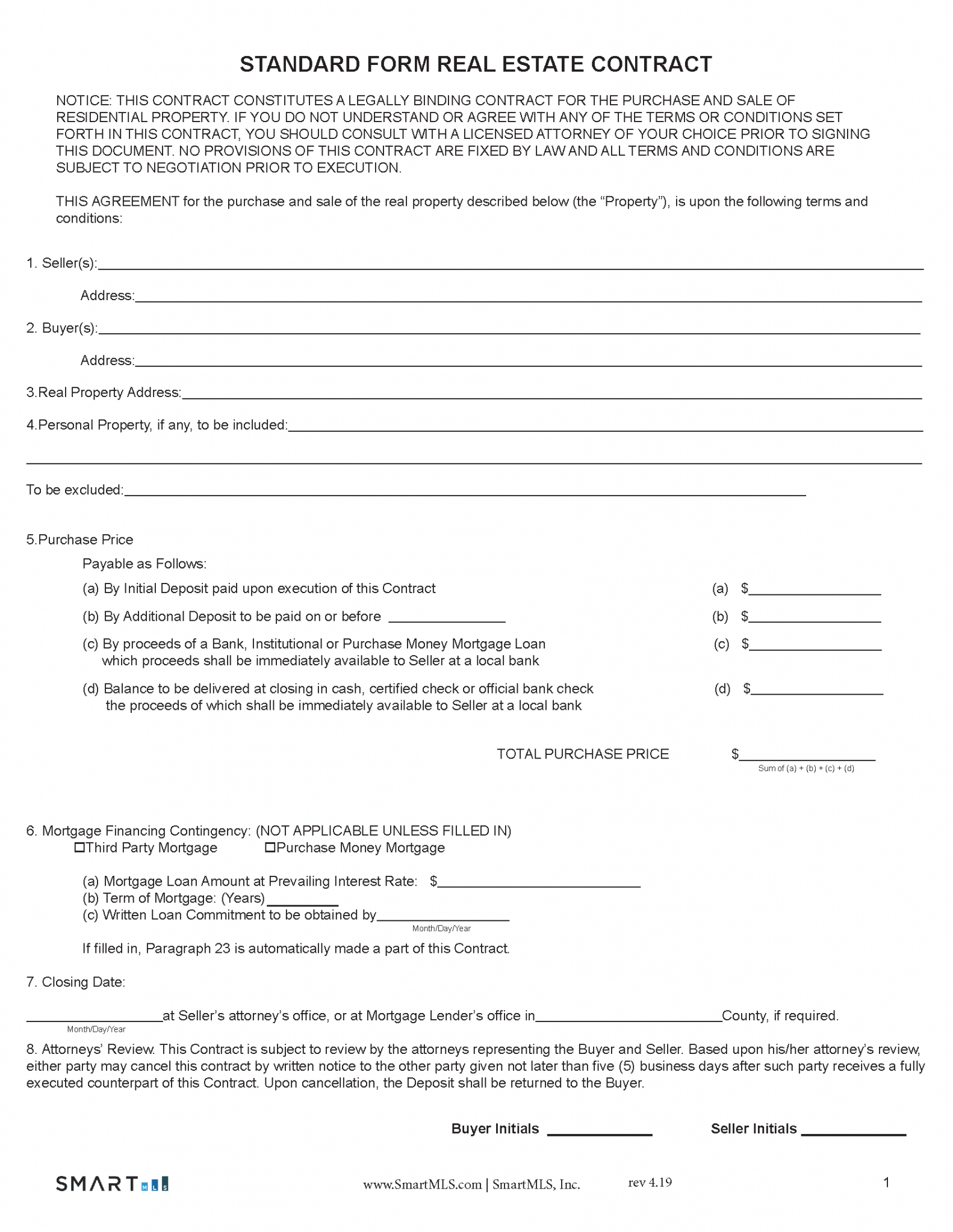 Free Connecticut Residential Purchase And Sale Agreement - Pdf 