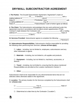 Drywall Subcontractor Agreement