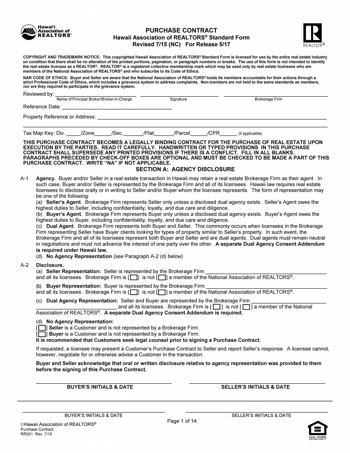 Free Hawaii Residential Purchase and Sale Agreement PDF Word eForms