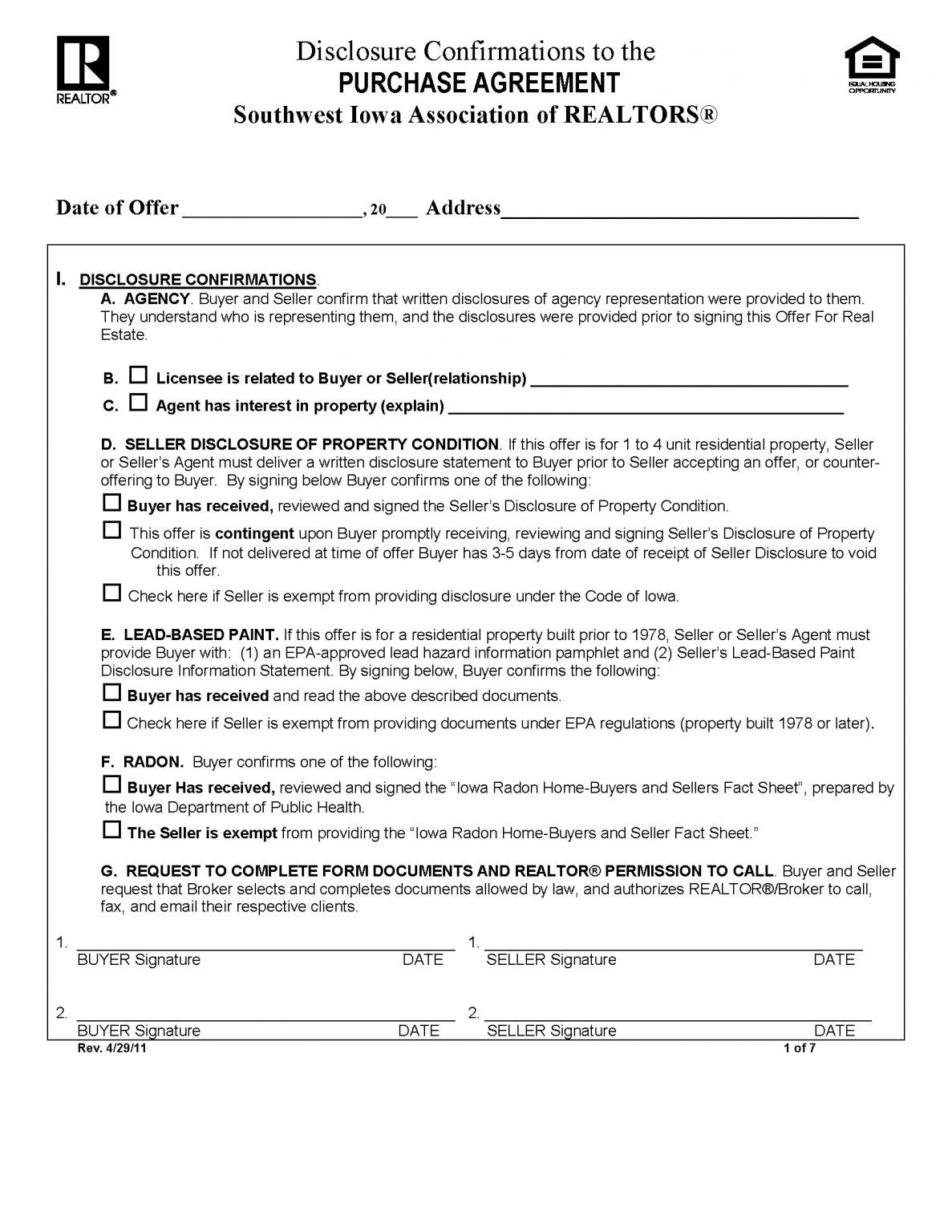 Free Iowa Residential Purchase and Sale Agreement PDF Word eForms