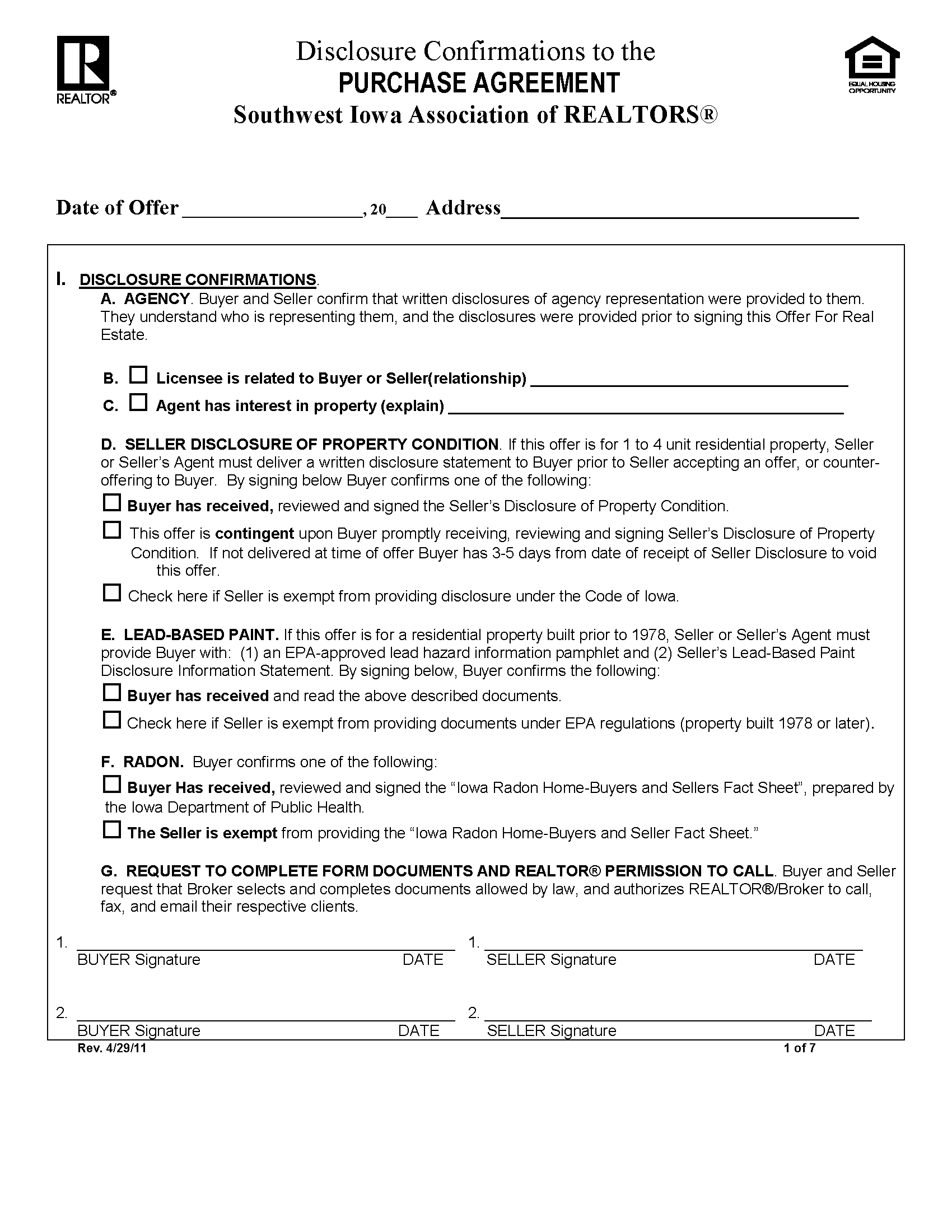 Free Iowa Residential Purchase and Sale Agreement PDF Word eForms