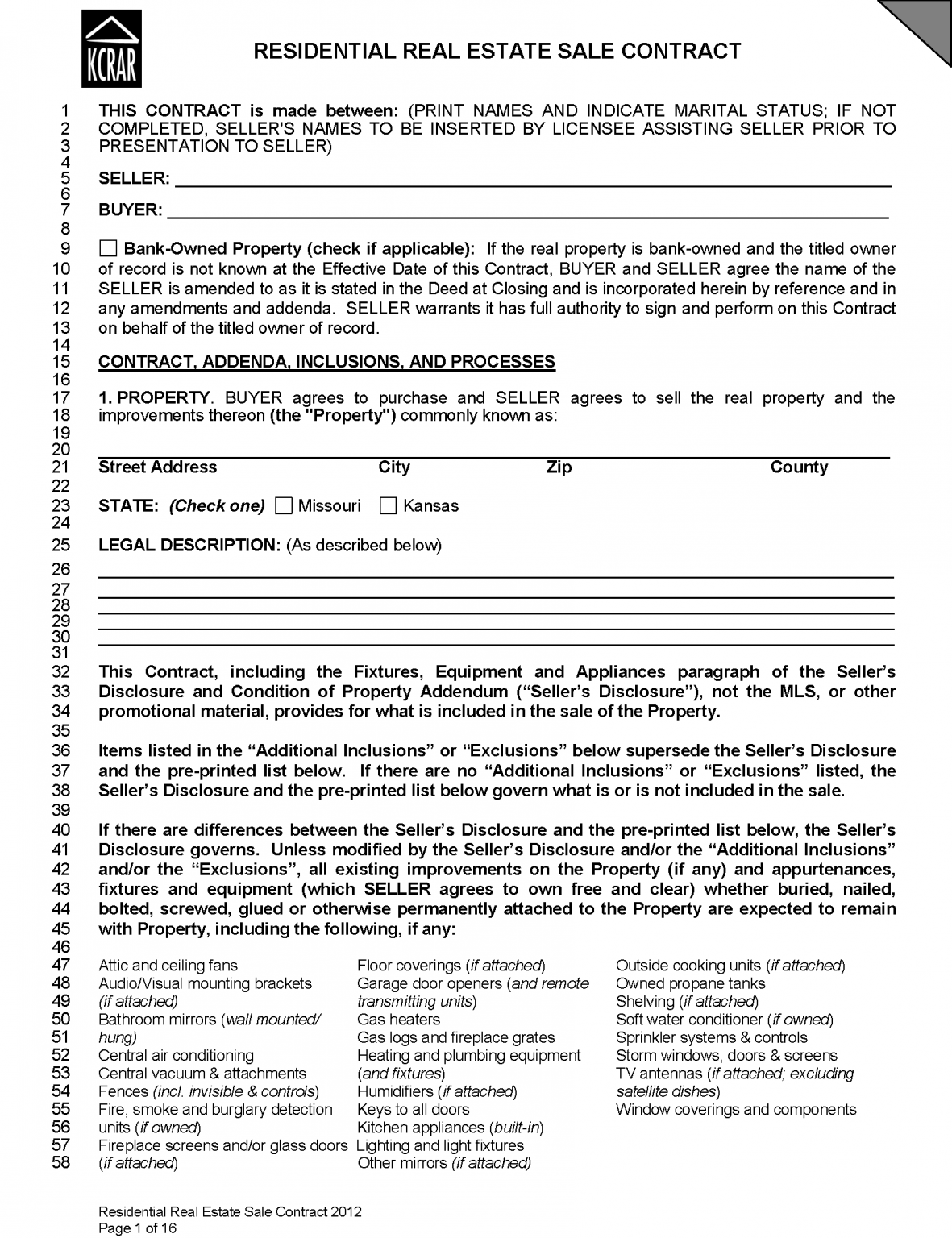 Free Kansas Residential Purchase and Sale Agreement PDF Word eForms