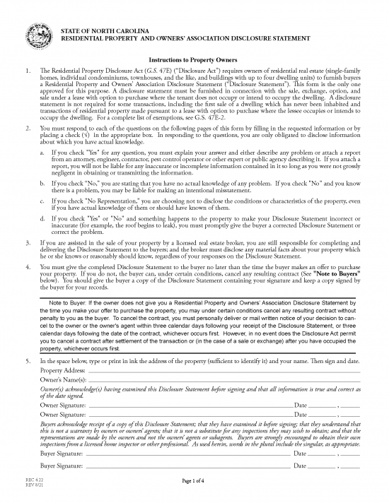 Free North Carolina Residential Purchase Agreement Template PDF
