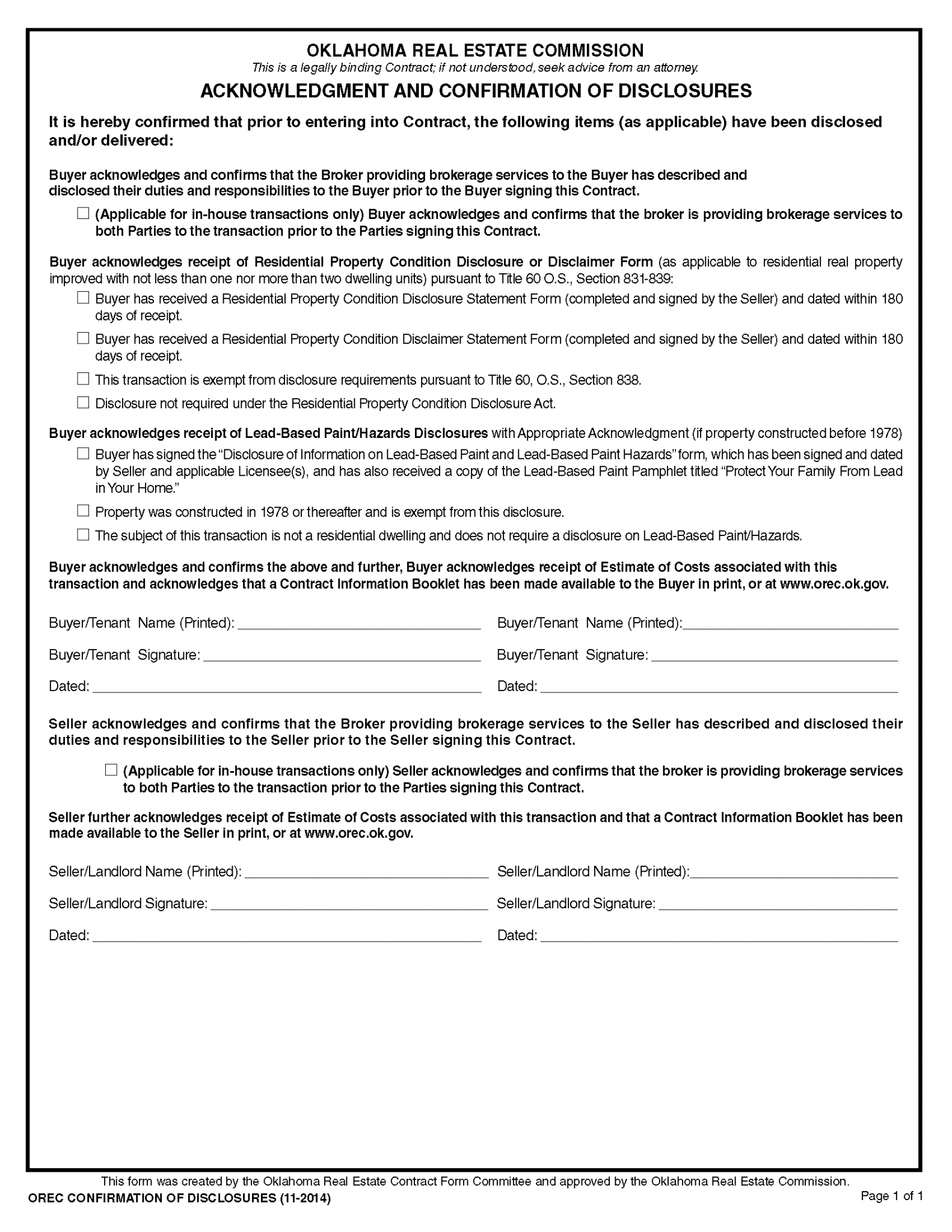 Free Oklahoma Residential Purchase Agreement Template PDF Word eForms