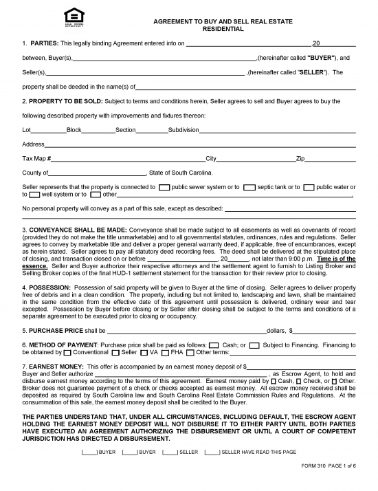 Free South Carolina Residential Purchase and Sale Agreement - PDF ...