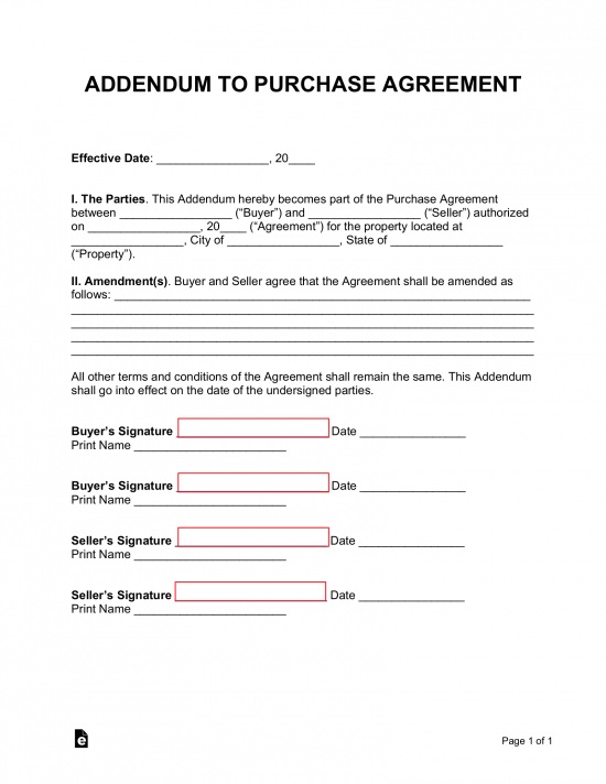 Free Purchase Agreement Addendums & Disclosures (10) PDF Word eForms