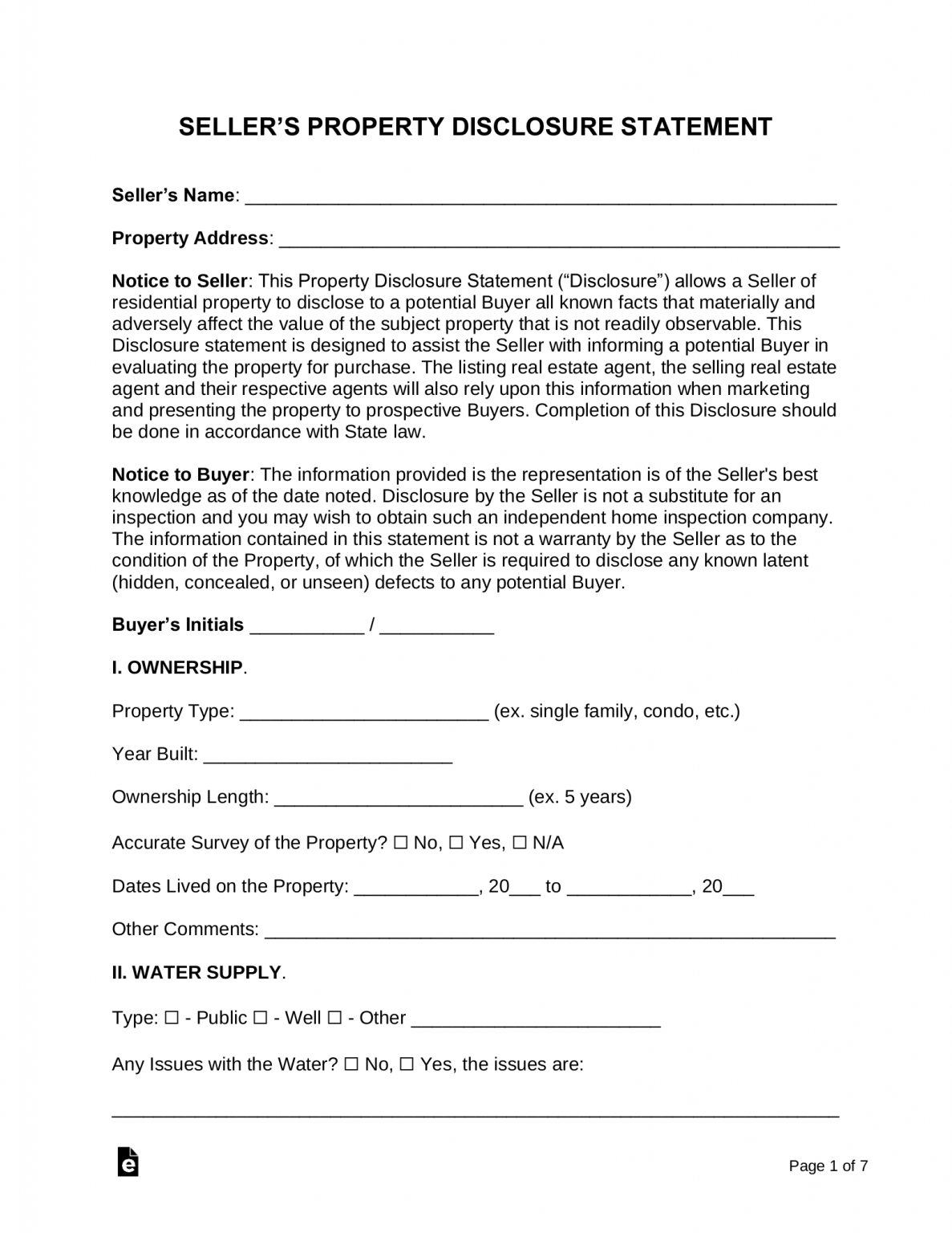 Form 17 Seller Disclosure Statement Pdf