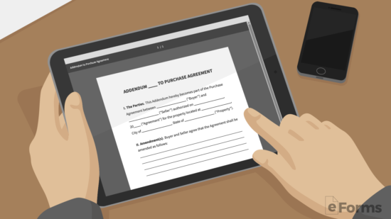 tablet showing addendum to purchase agreement form