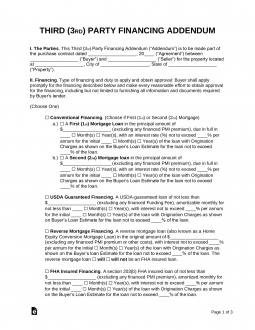 Third (3rd) Party Financing Addendum – For Conventional, FHA, or VA Loans