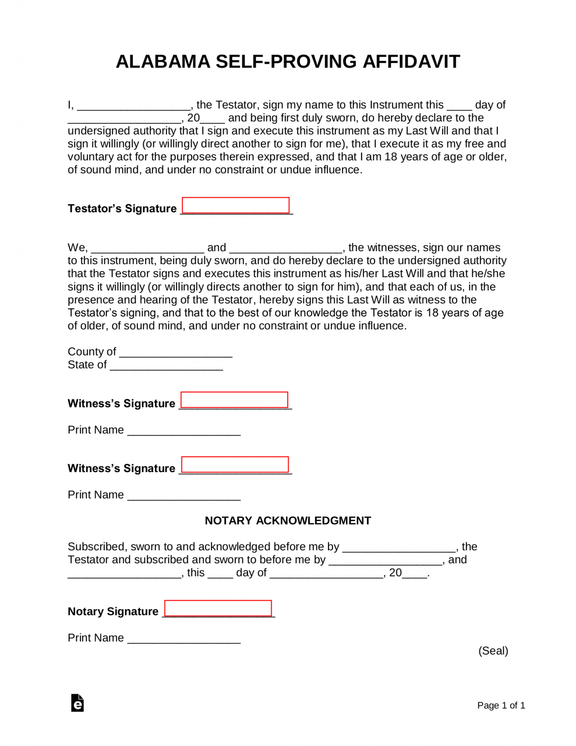 Free Alabama SelfProving Affidavit Form PDF Word eForms