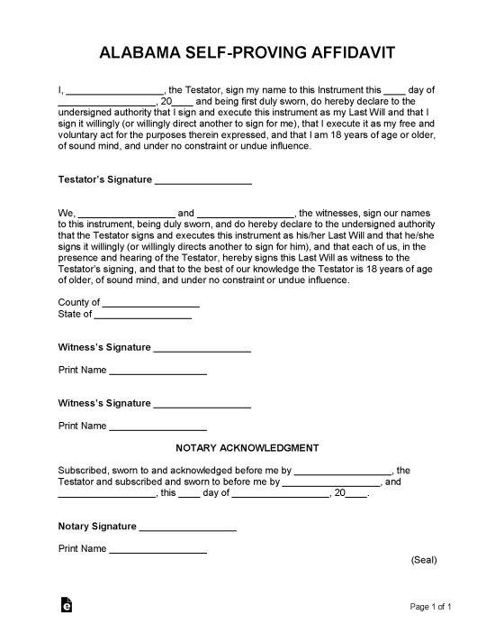 Alabama Self-Proving Affidavit Form