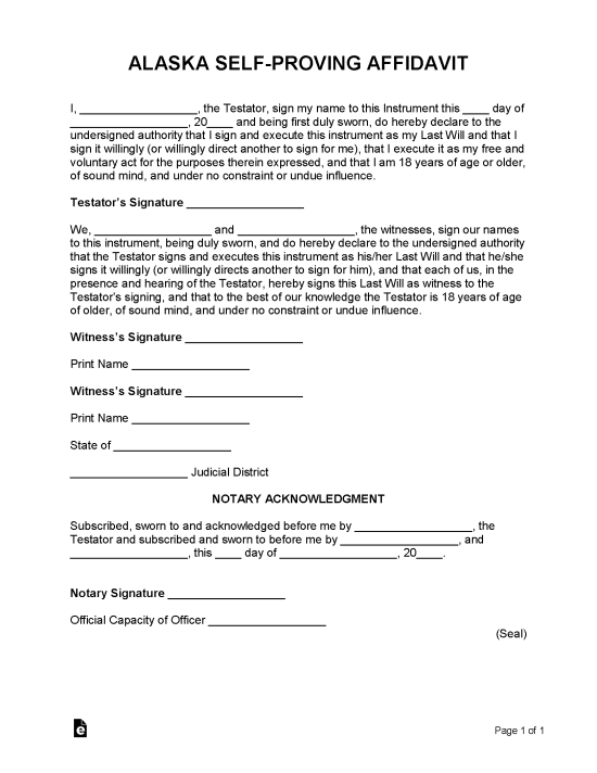 Alaska Self-Proving Affidavit Form